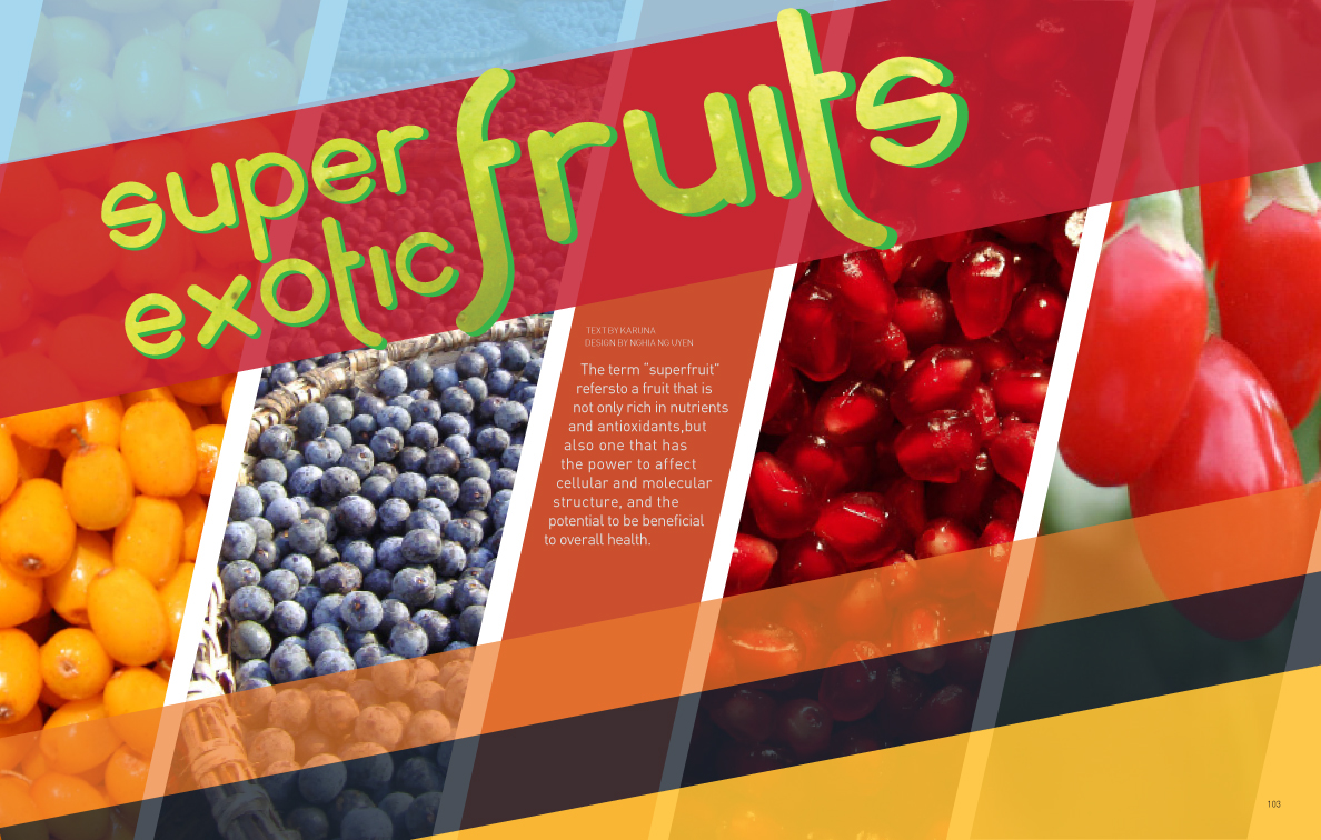 super fruits typography   custom type spreads magazine colorful