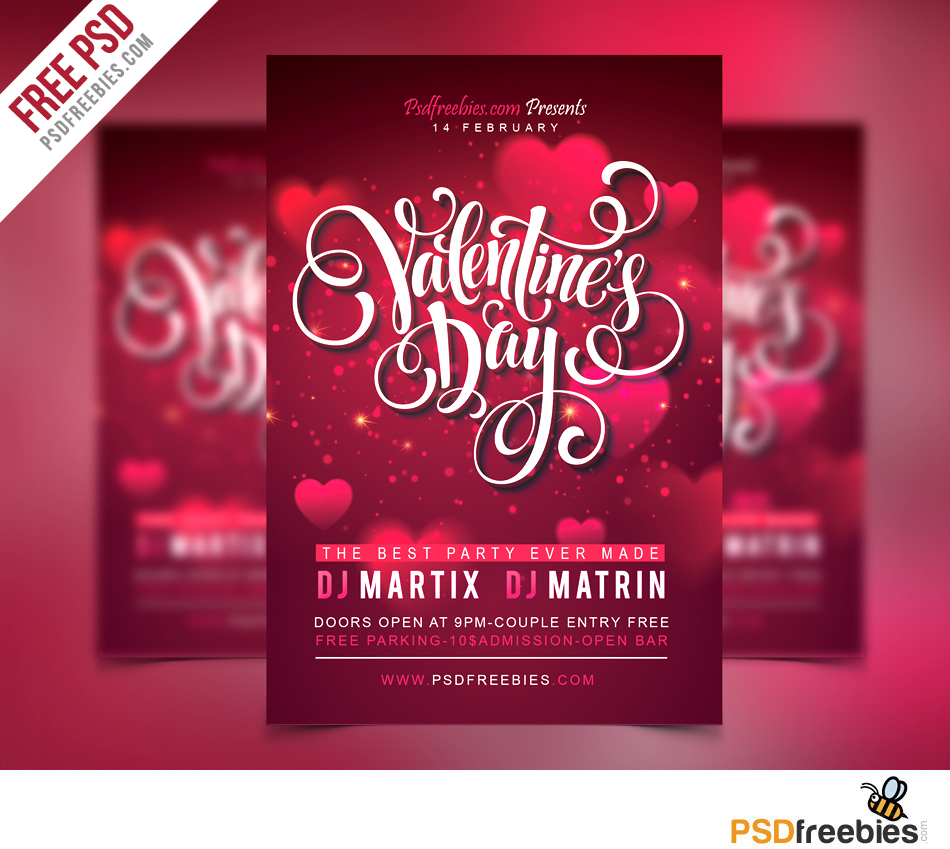 Freebie : Free Valentines Party Flyer PSD Template on Behance Regarding Valentines Day Flyer Template Free