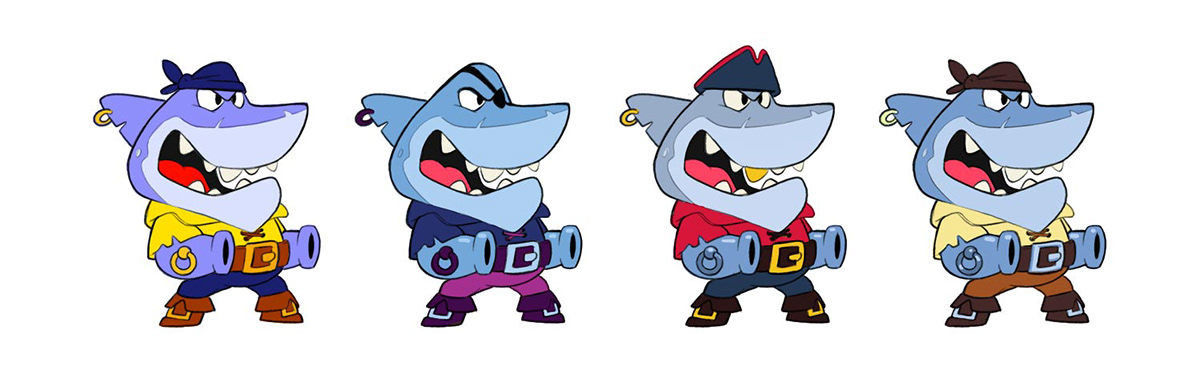 cartoon gameart characterdesign shark battle mobile game 2D art animals gamedevelopment Shooter