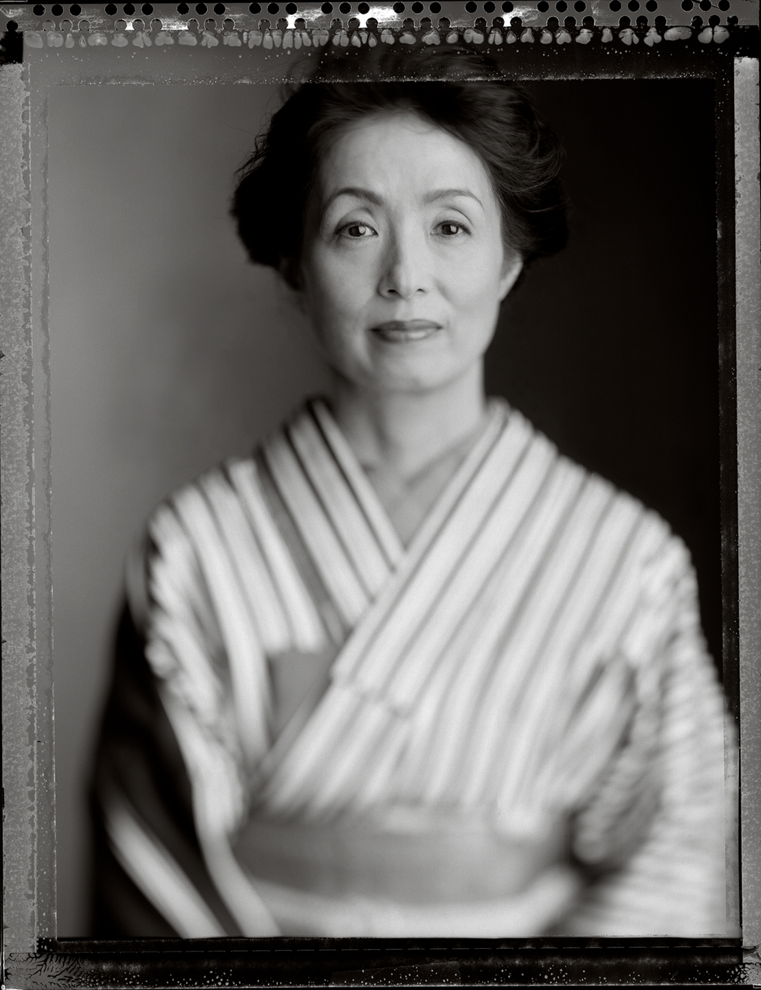 portrait japanese black and white b&w kimono poloroid type 55 Poloroid type 55