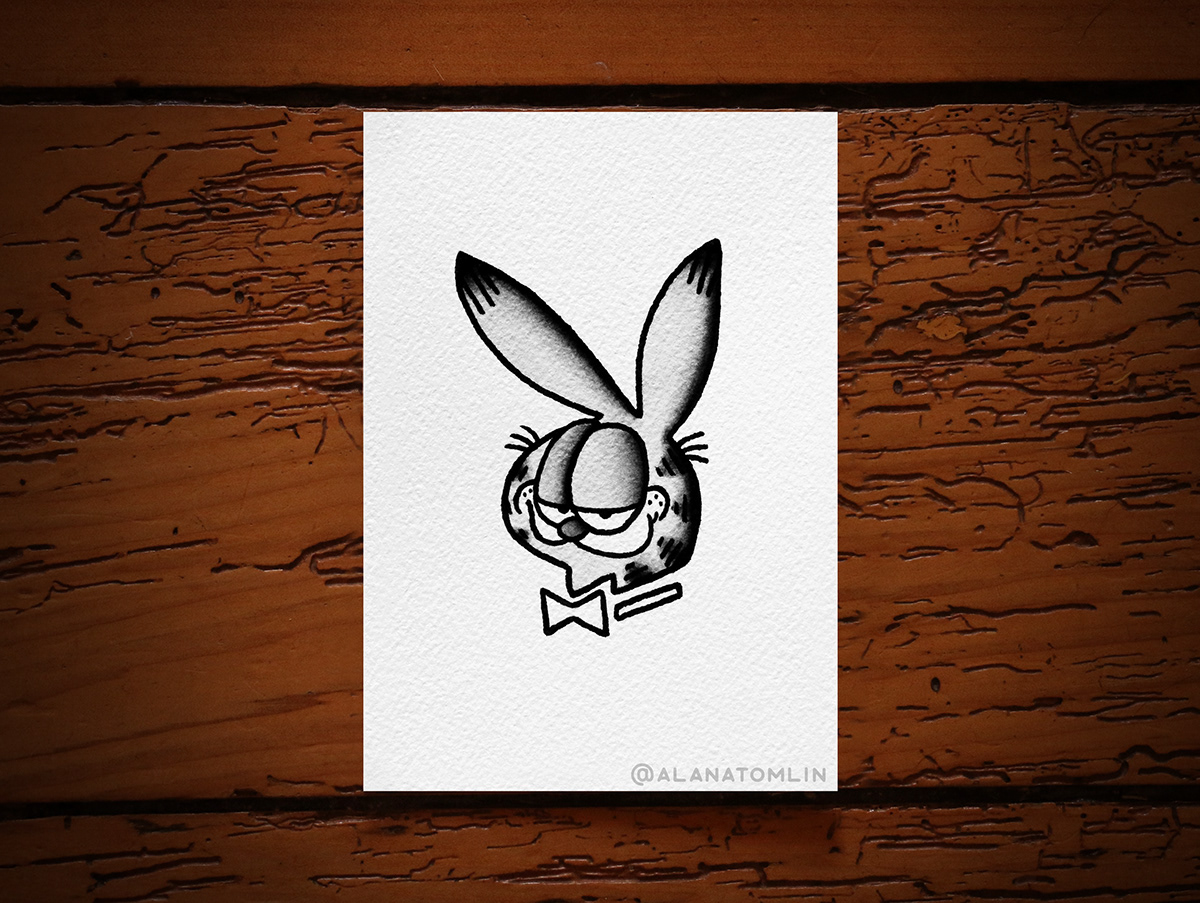 alana tomlin alanatomlin american traditional Cat Garfield logo playboy playboy bunny tattoo