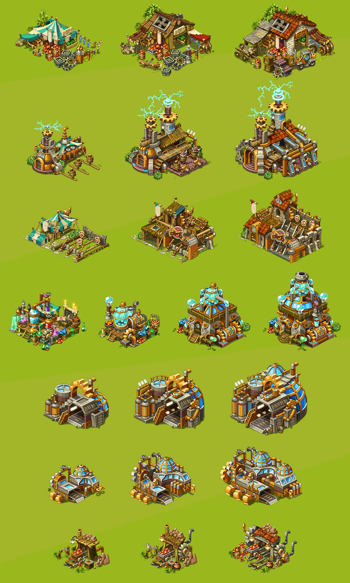 Steampunk isometric buildings game art