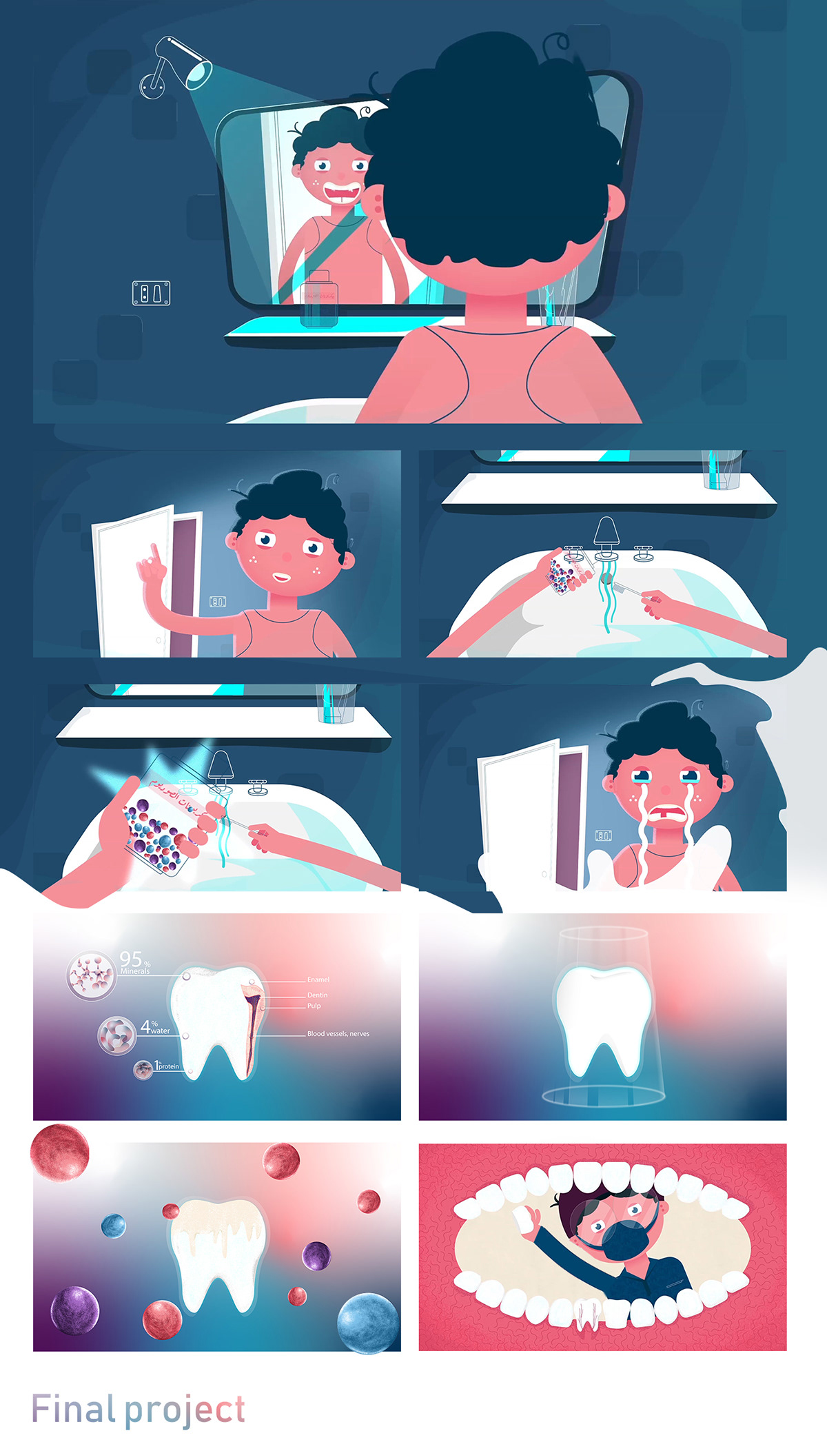 Character Clinics tooth dentist motiongraphic illustrations Adobe Portfolio Bassem Samir dental center DR oral treatments