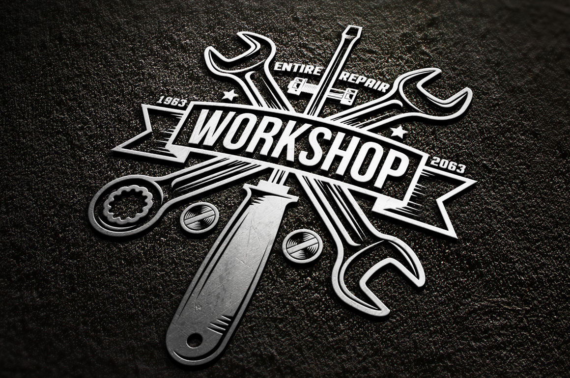 workshop logo repair logo mechanical logo workshop emblem Pipe Wrench Gear screw pliers Spanner nail emblem tool Repair sign