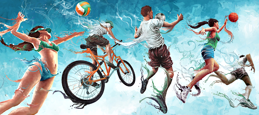 volley Bike soccer basketball basket ball runner run beach sports montain football splash ink Melt