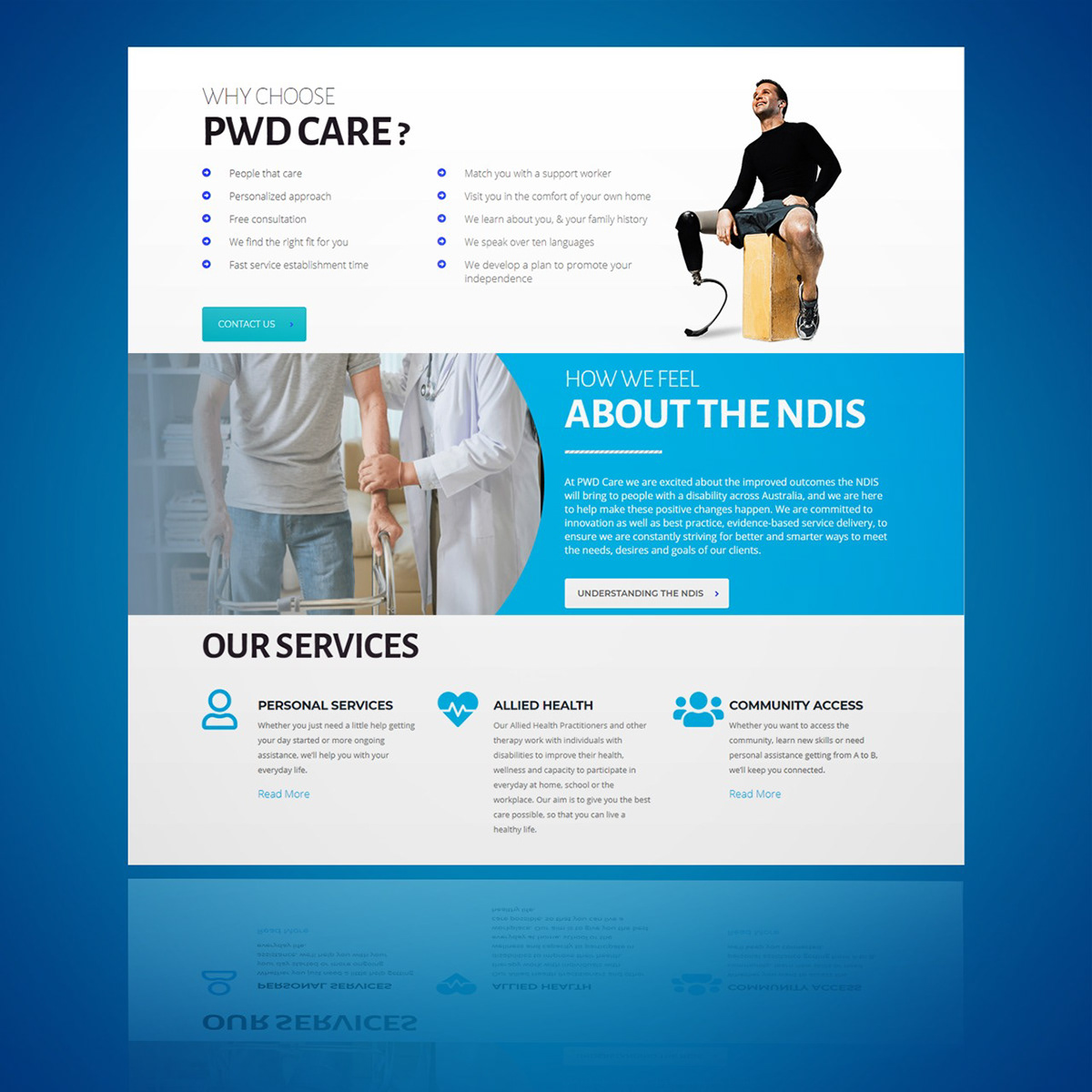 PWD Care Homepage Design Melbourne Australia - Billionideas.co