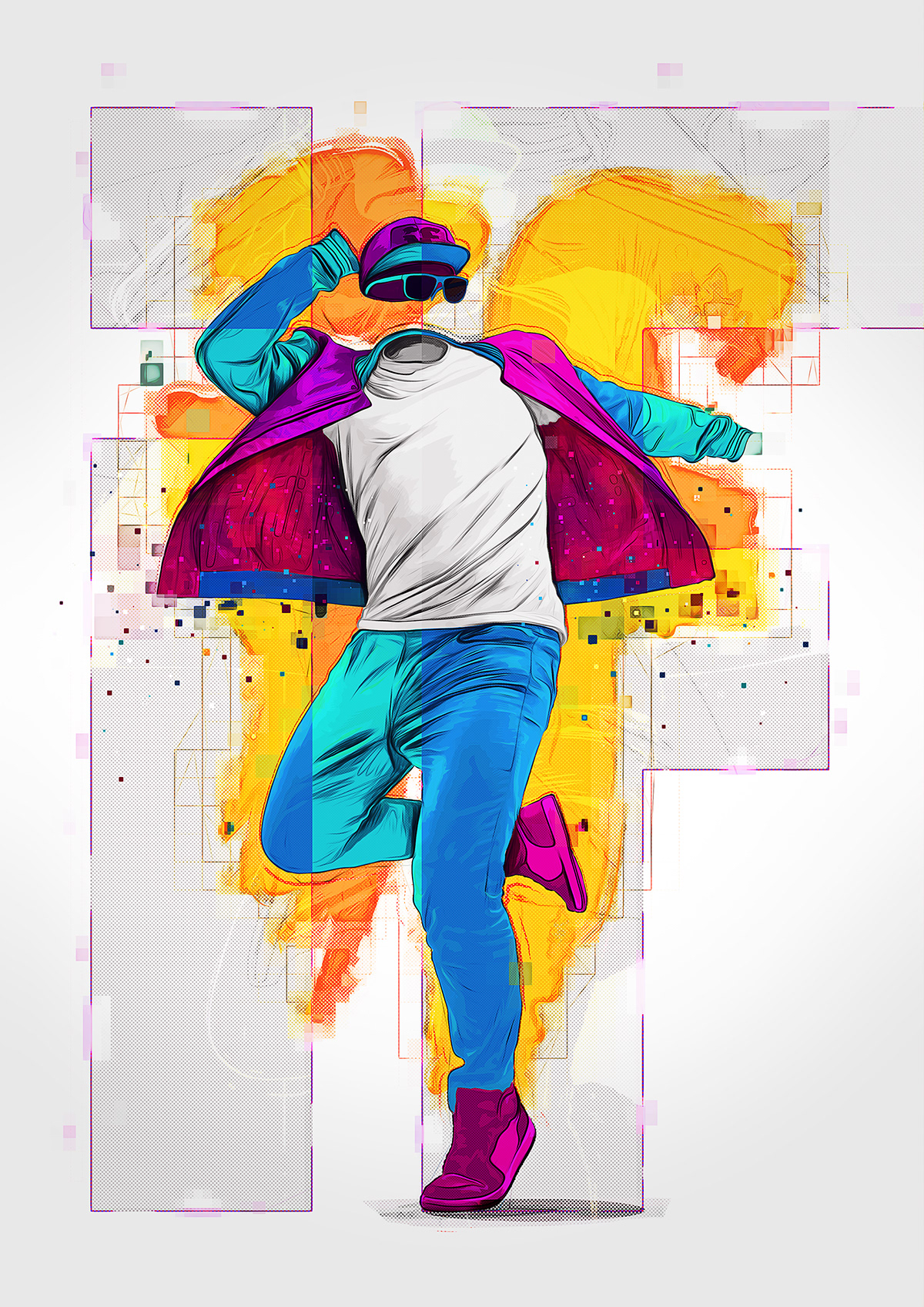 athlete DANCE   Drawing  Event football move neon poster sports vector