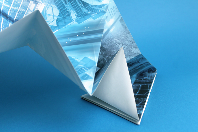 print construction experimental Booklet blue geometric triangle fold design manipulation