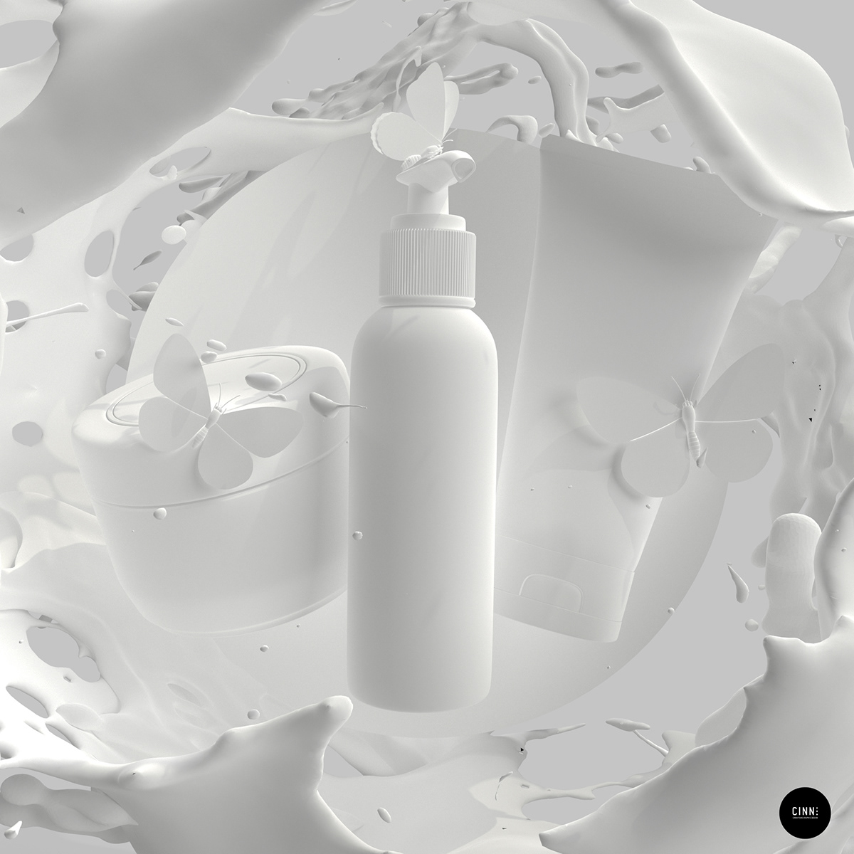 Packaging design coral blue Adobe Dimension 3d render 3D model adobe stock cream