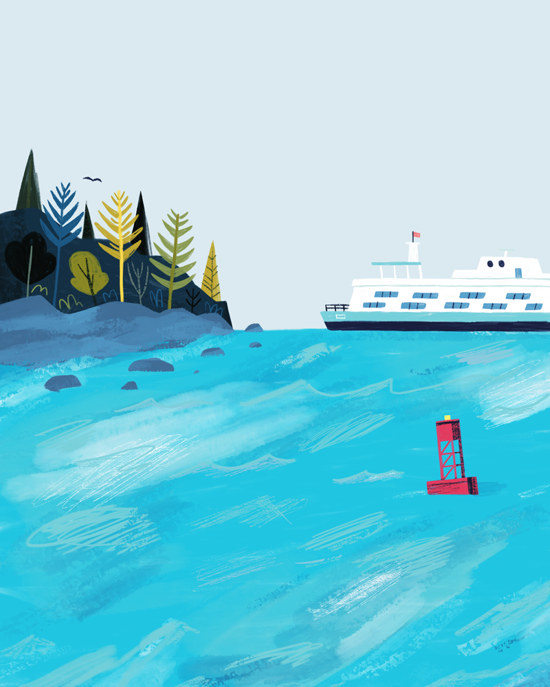 animals boat Island Landscape Nature Ocean painting   PNW seattle Travel