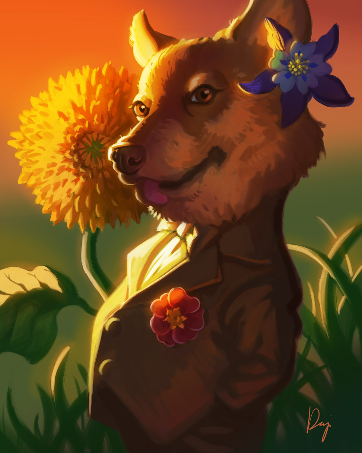 dog suit flower sunset sunlight Plant tongue animal painting   Drawing 