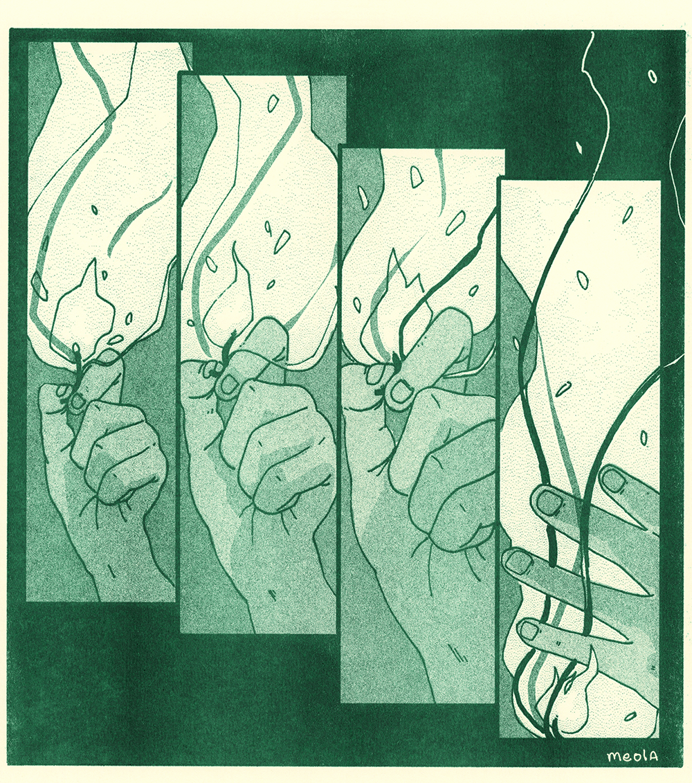 comic Drawing  fire green hand ILLUSTRATION  print Riso risograph Sequential Art