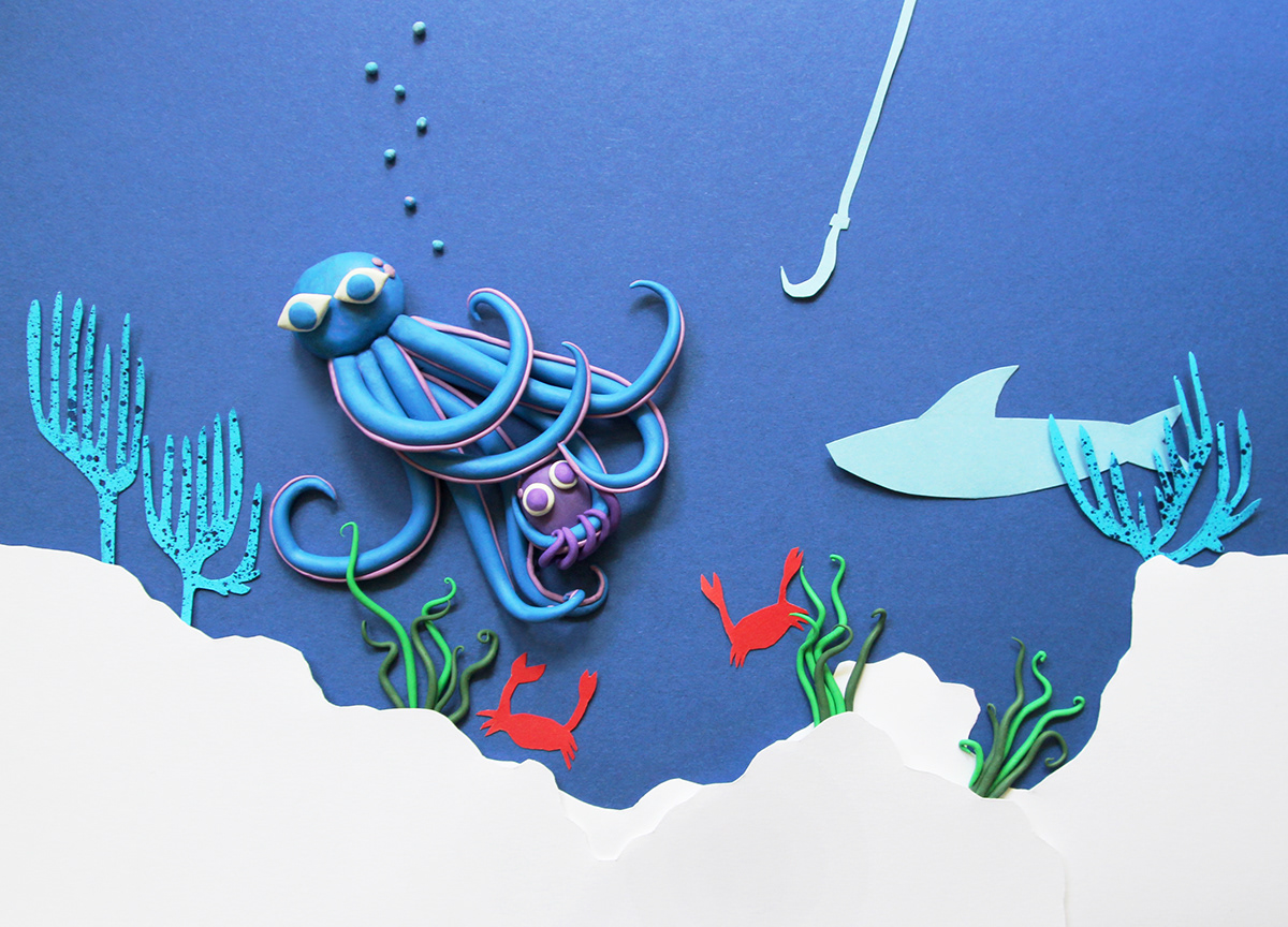 ILLUSTRATION  ilustracja plastelina Plasticine papercut paper cutout octopus