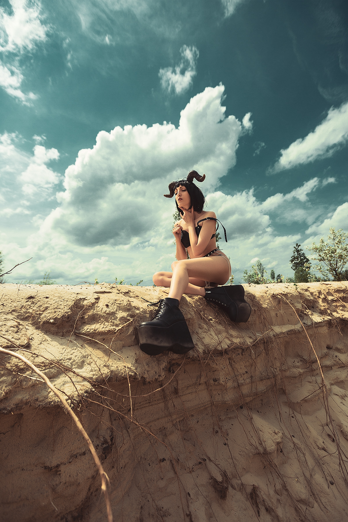 model artphotography Fashion  Style summer sand decoration satyr retouch