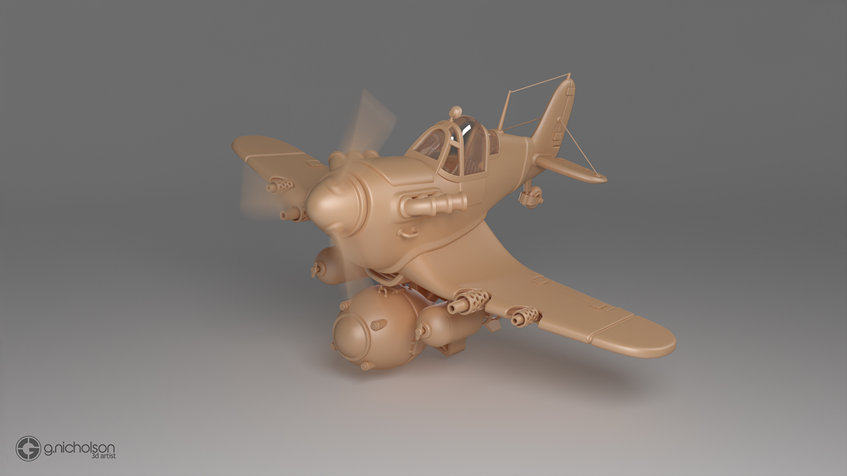 cartoon 3D Spitfire plane Military