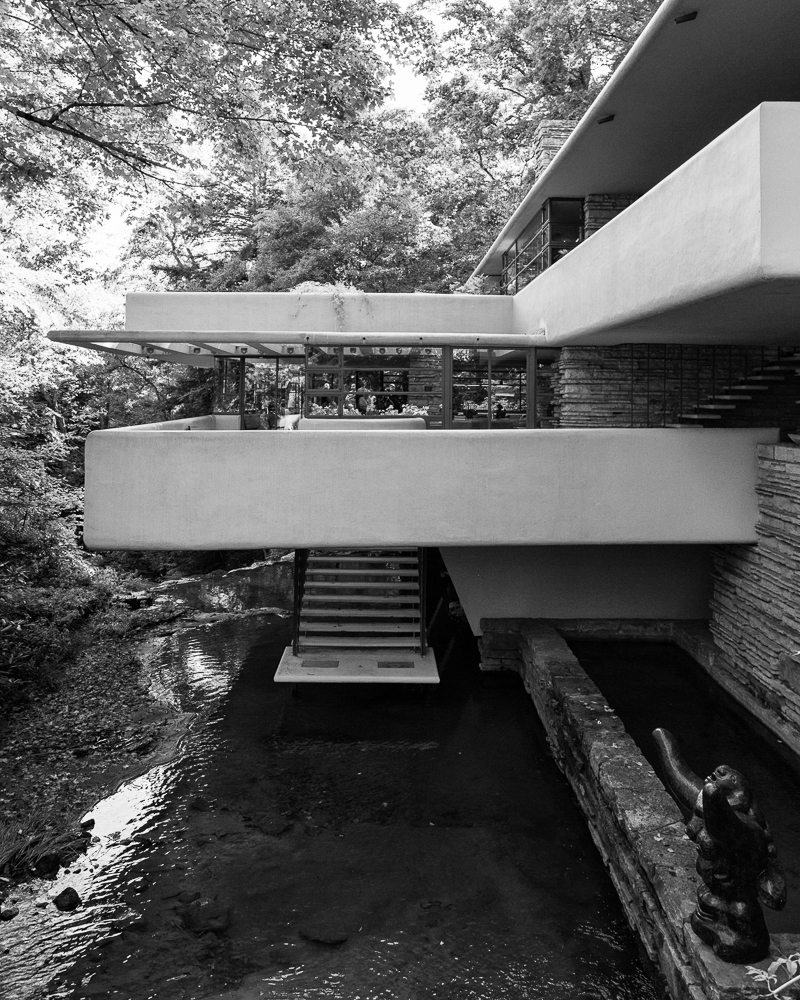 Frank Lloyd Wright Fallingwater Kaufmann Residence architectural photography black and white