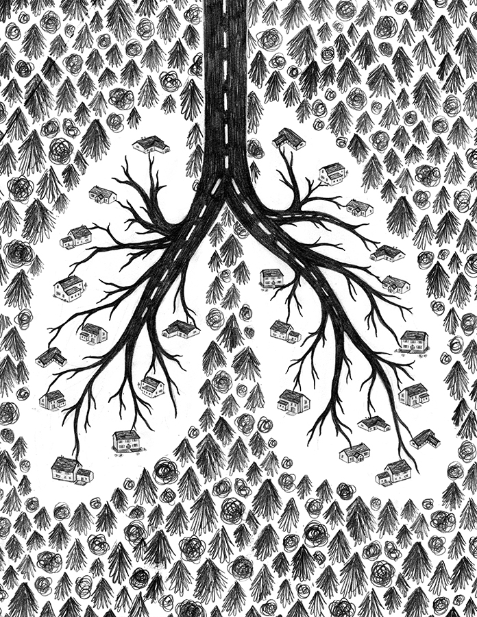 editorial Deforestation trees houses lungs design Illustrative