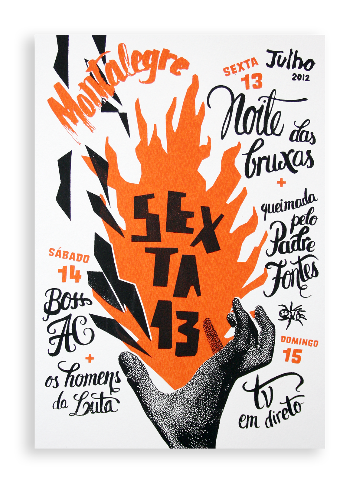 hand type flame gold silk screen poster montalegre