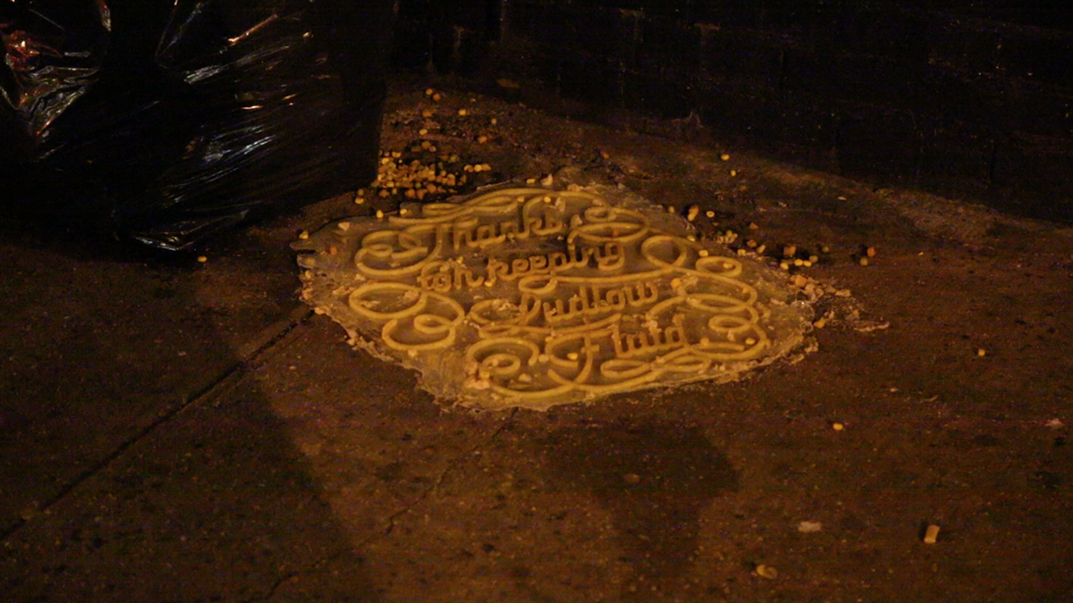 Stefan sagmeister sva mfad Street art Urban ludlow les nyc fluid Vomit puke lettering installation