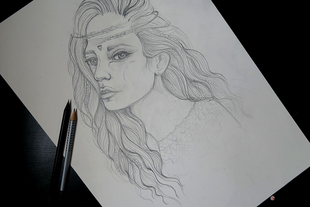 Virgo Drawing  pen ink hair face woman girl Horoscope Astrology