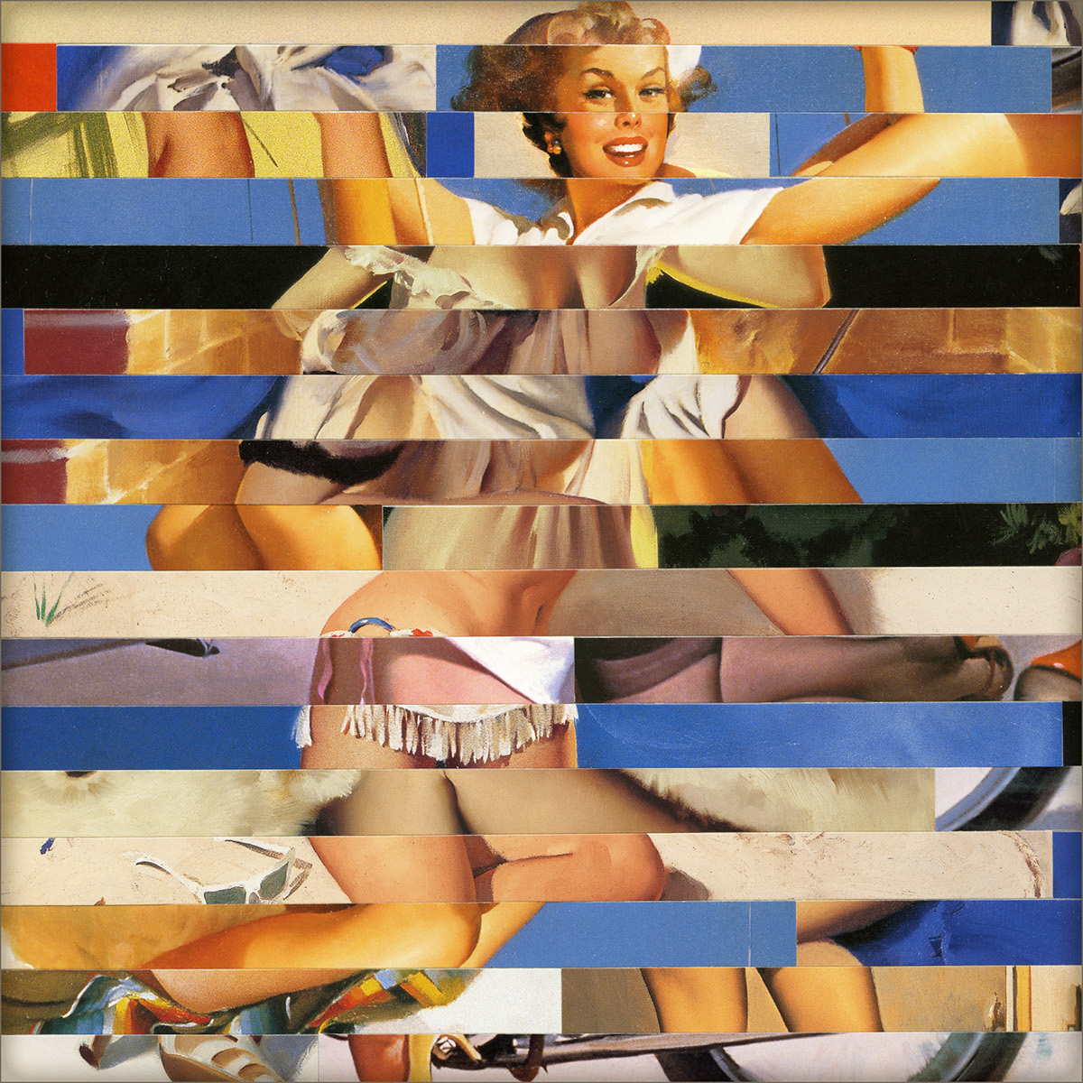 Glitch pin-up collage abstract stripes handmade woman strips error Chance pattern vintage sexy pinup post-digital