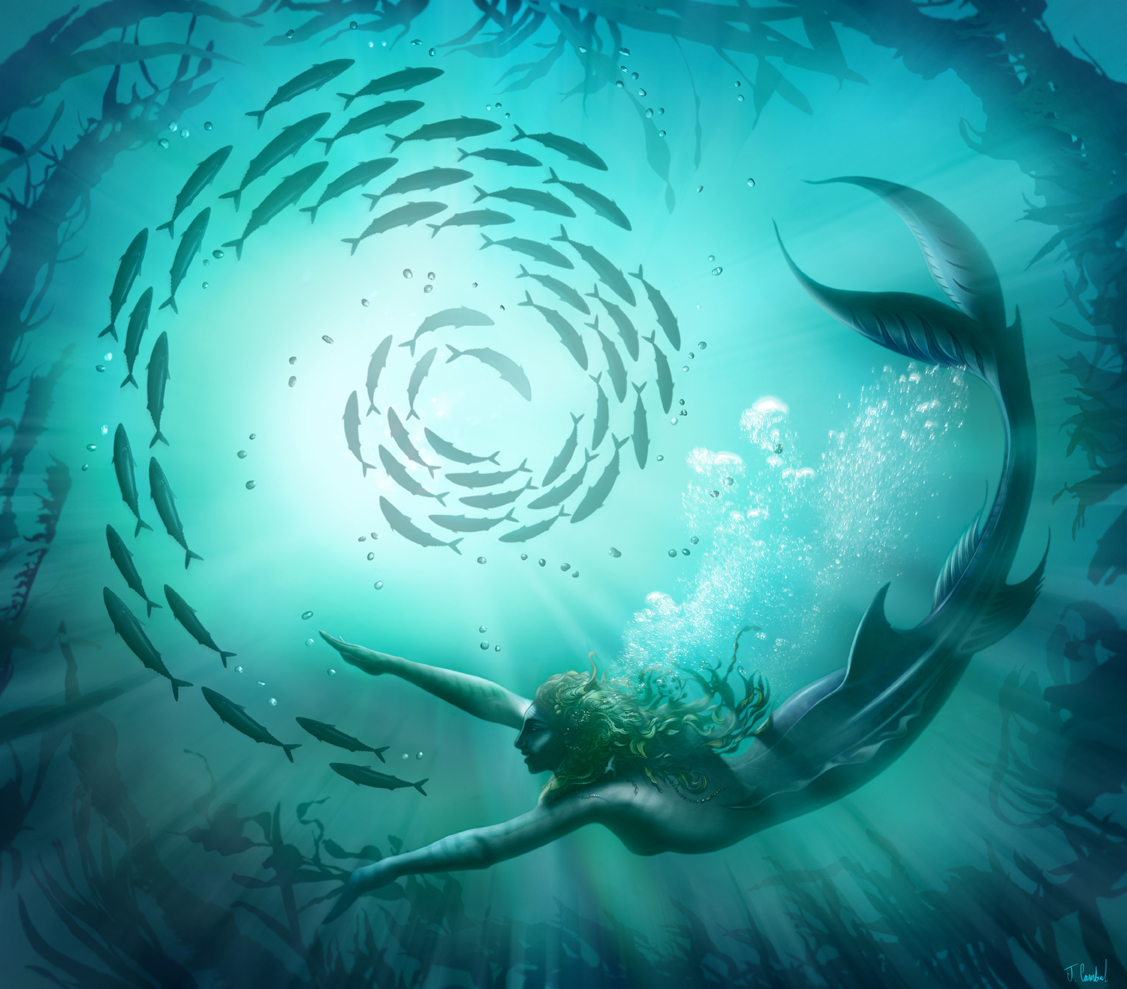 photoshop mermaid wall illustration