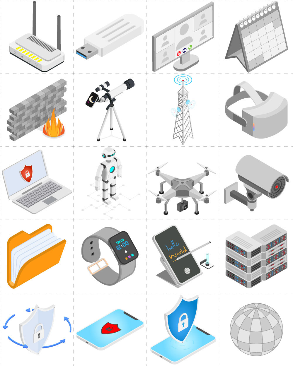 Technology tech icons Cyber Security tech icons Isometric vector isometric icons icon set artificial intelligence
