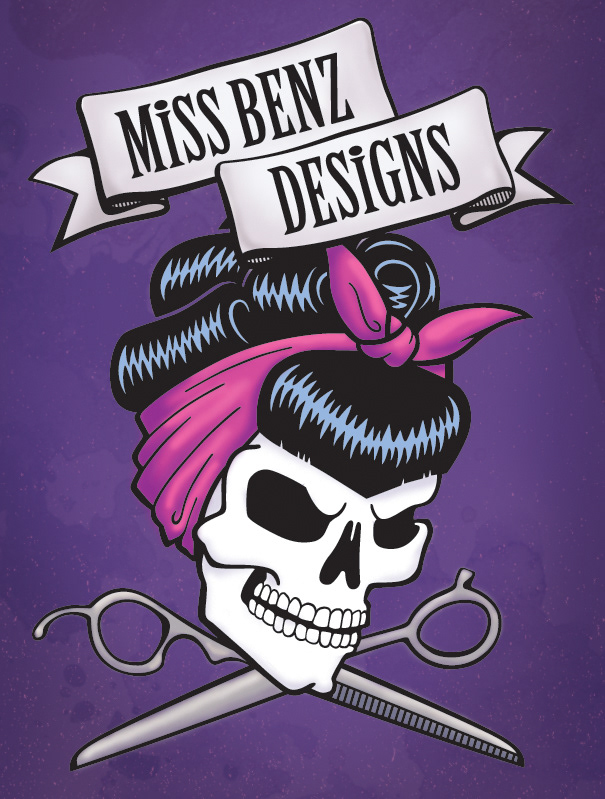 skull pinup tattoo hair stylist businesscard logo Pincurls