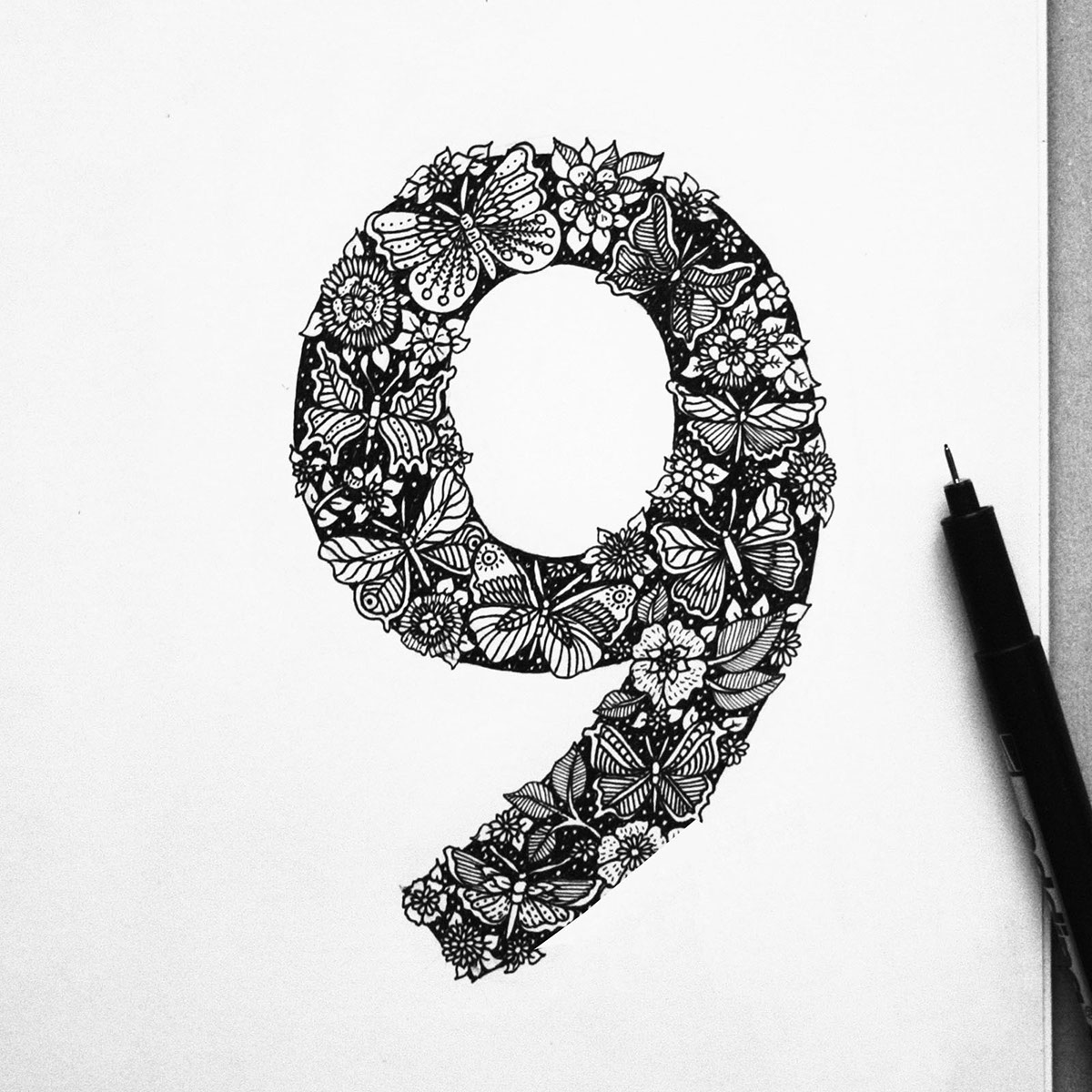 numbers 36daysoftype type letters Numerals graphic draw illustrate handmade handdrawn pen ink sketch doodle black and white