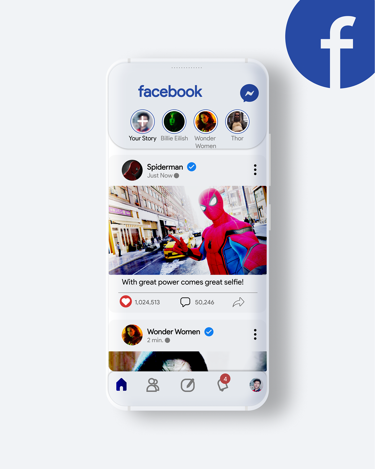 Facebook main screen redesigned