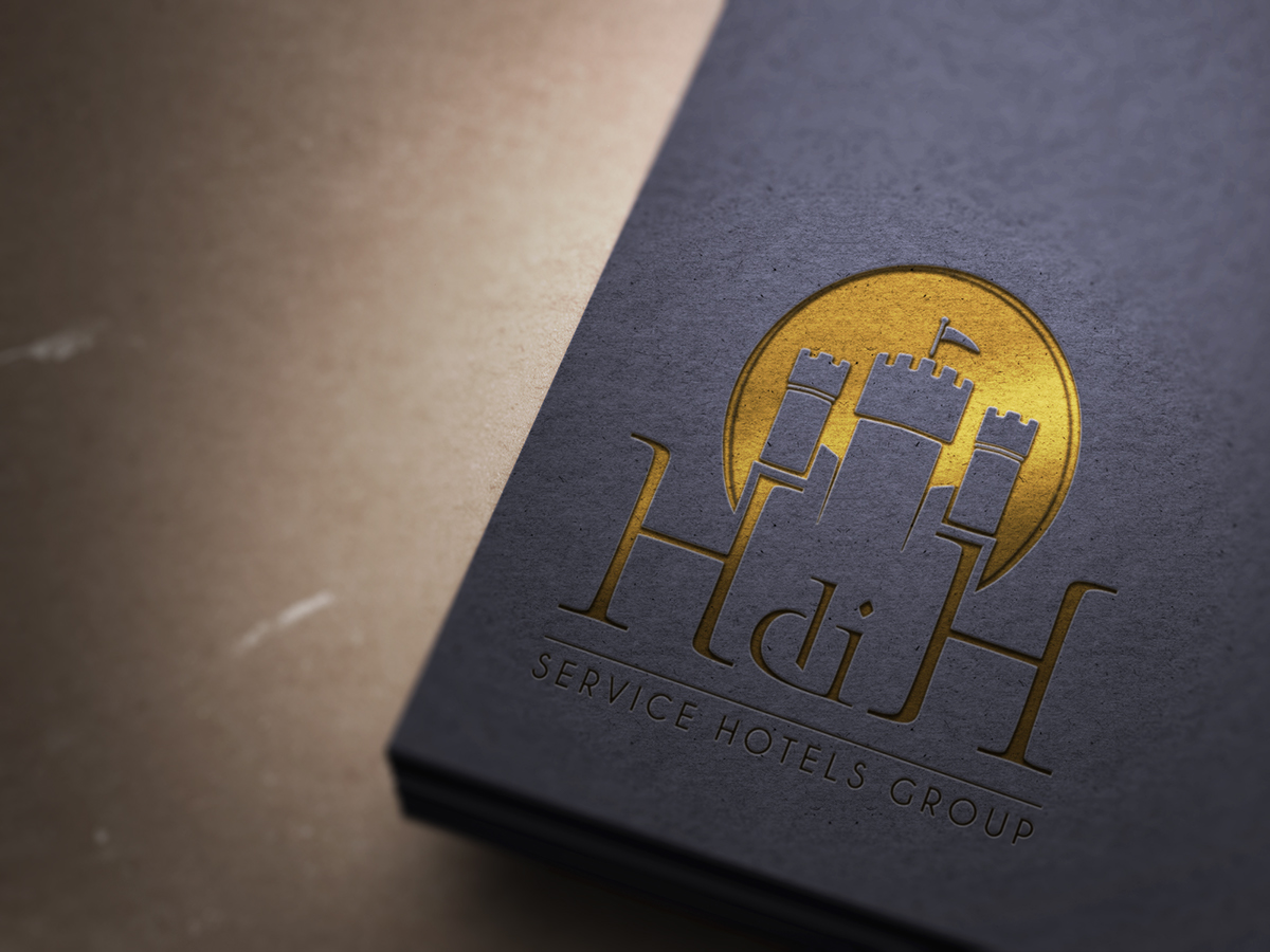 hotel logo brand marchio oro grigio castello solo lettering cerchio