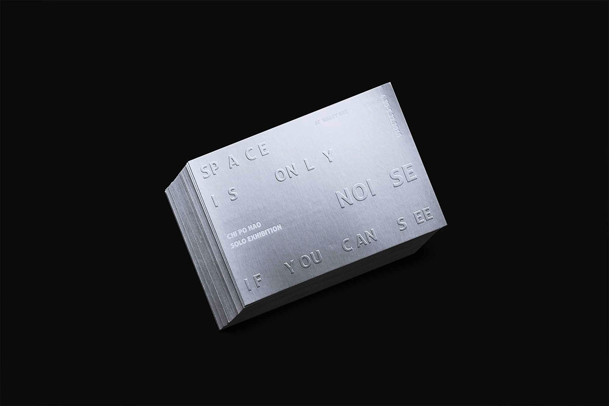 visual solo Exhibition  design noise Space  silver steel iron card Invitation poster emboss