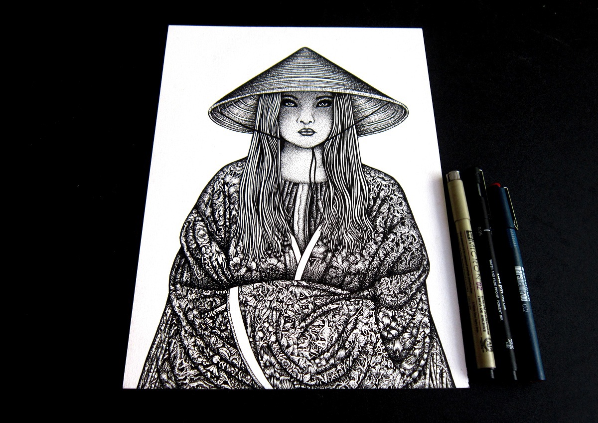 ronin samurai rose Landscape homeless ink blackandwhite art artwork Sword woman water Fall loneliness displaced