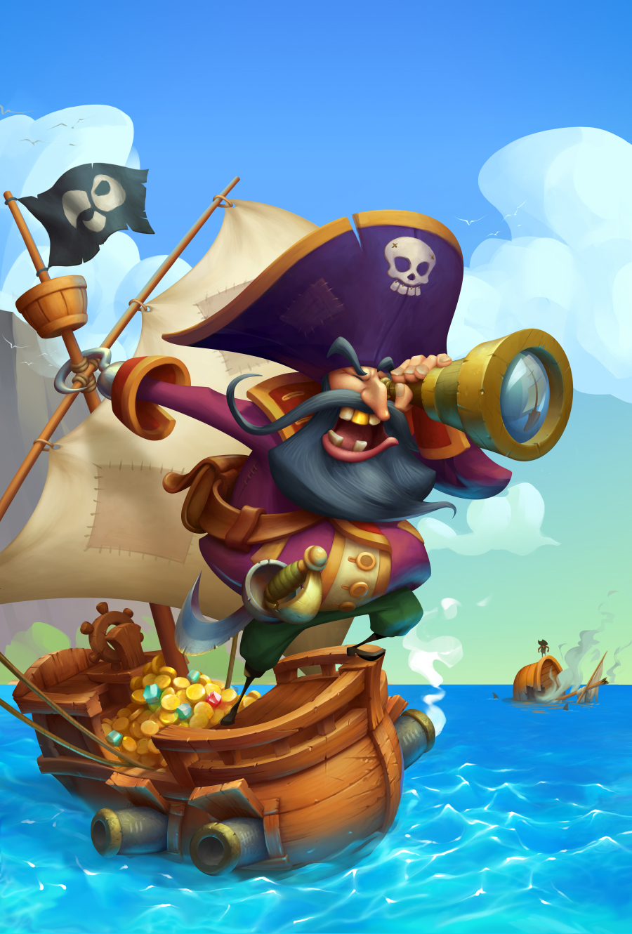 pirate pirates sea ship galleon caravel captain battle cartoon