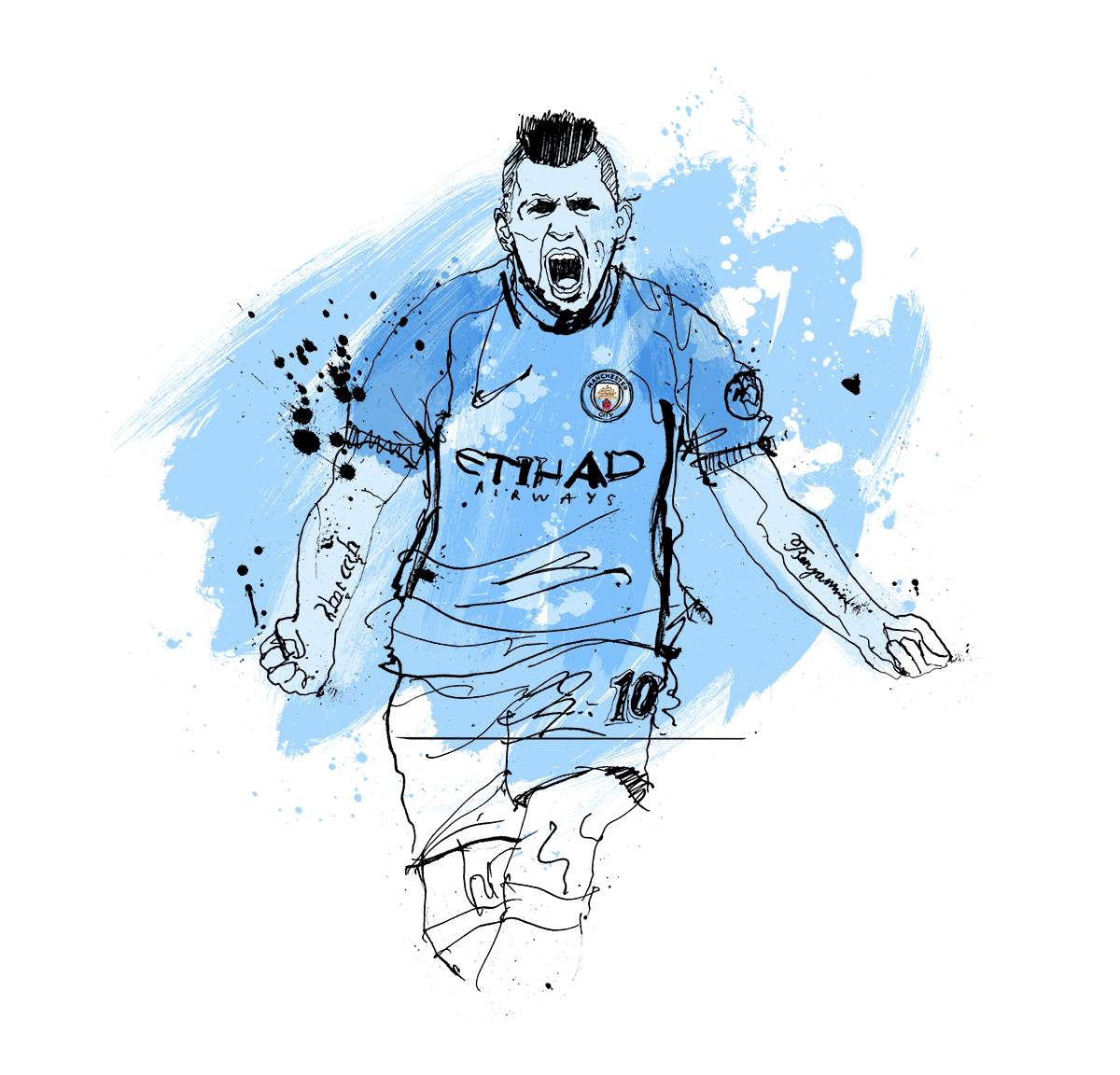 ILLUSTRATION  sport Premier League soccer football portrait HAND LETTERING brush type line drawing