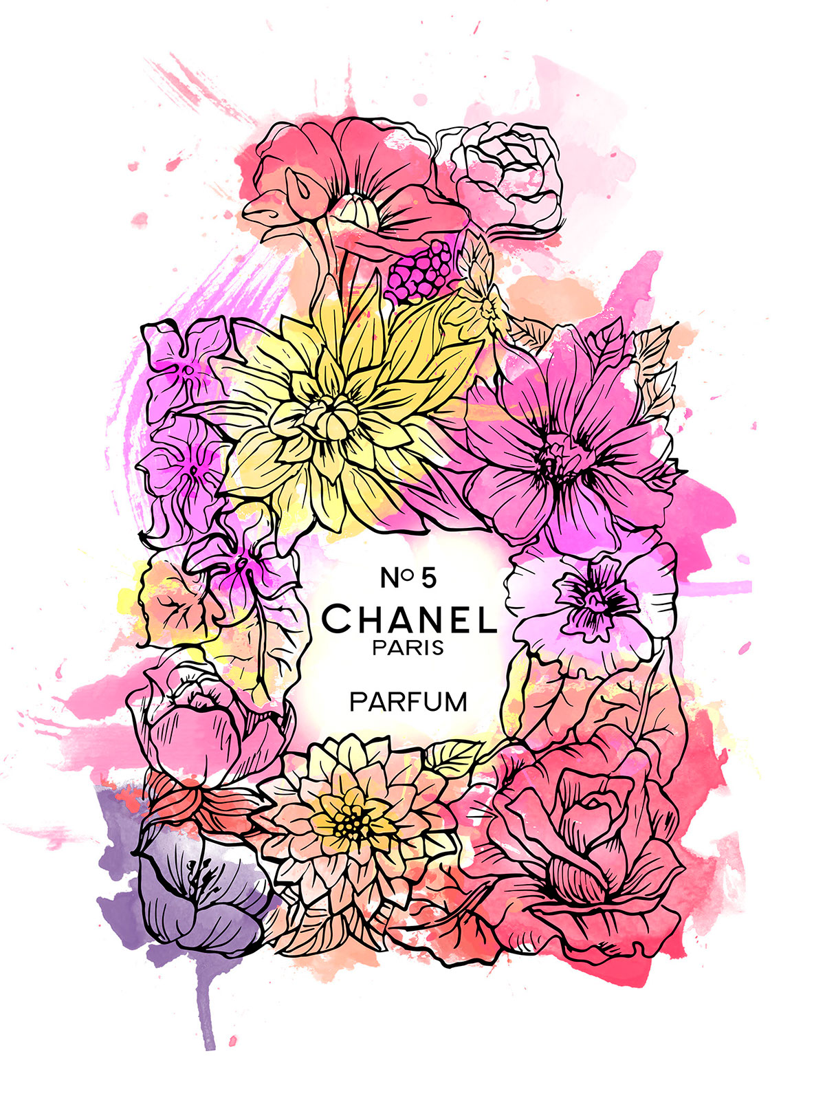 chanel poster illustration fashion illustration Promotional perfume advertisement Poster Design Botanicals watercolor Flowers florals floral pattern floral painting flower pattern digital painting