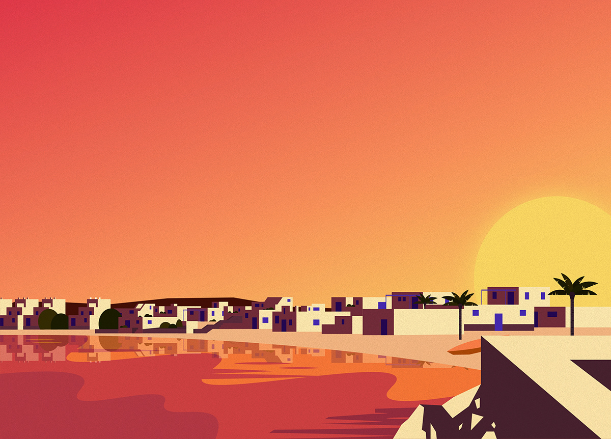 campaign canarias islands Illustrator landscapes mariadiamantes Sunrise sunset vector Art Design flat design