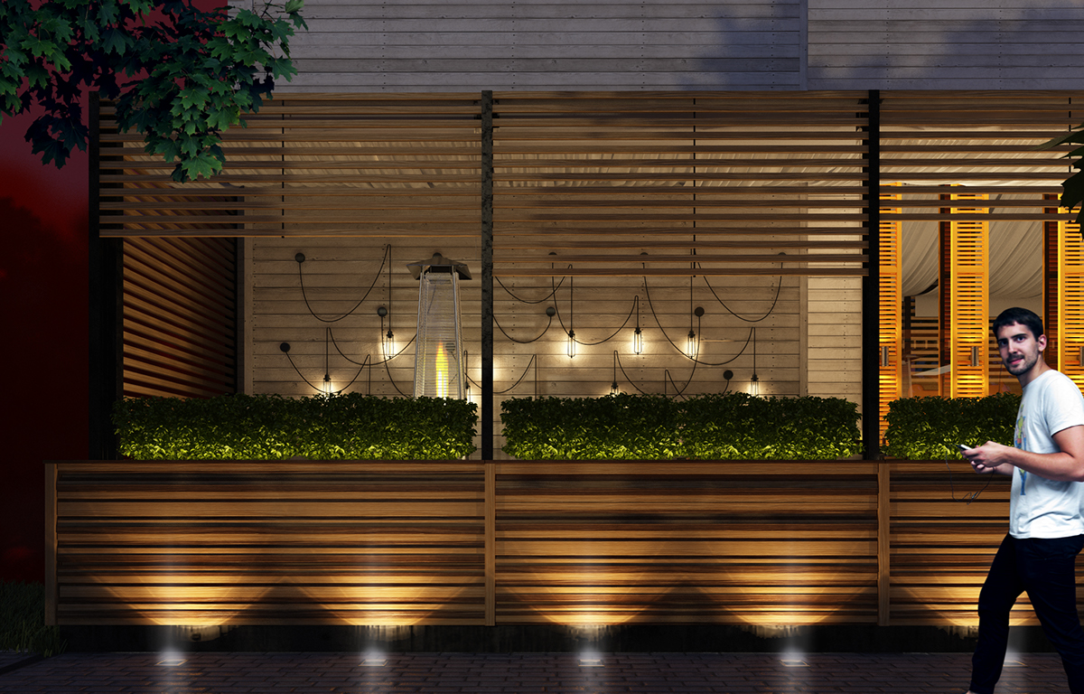 bar cafe summer terrace wood planks visualization 3D design