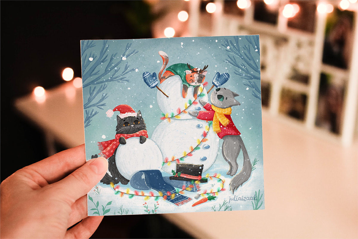 Character design  children illustration Christmas christmas Tree Digital Art  Holiday new year postcard snow winter