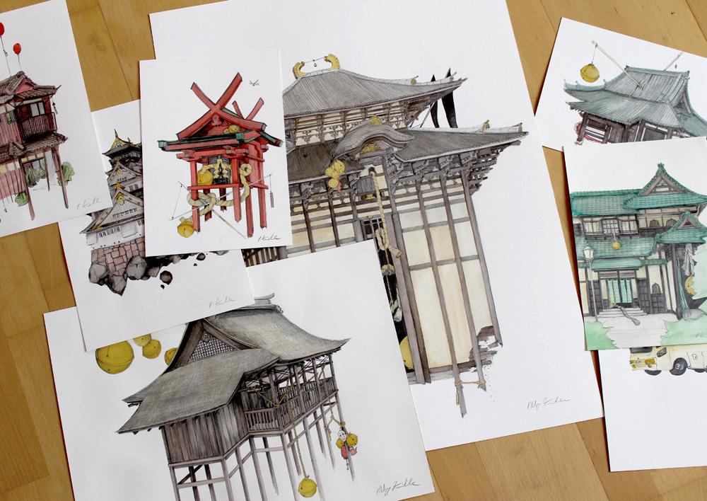 japan japanese temple temples philipp zurmöhle philipp zurmoehle art artwork artworks series pencil aquarelle watercolor watercolour