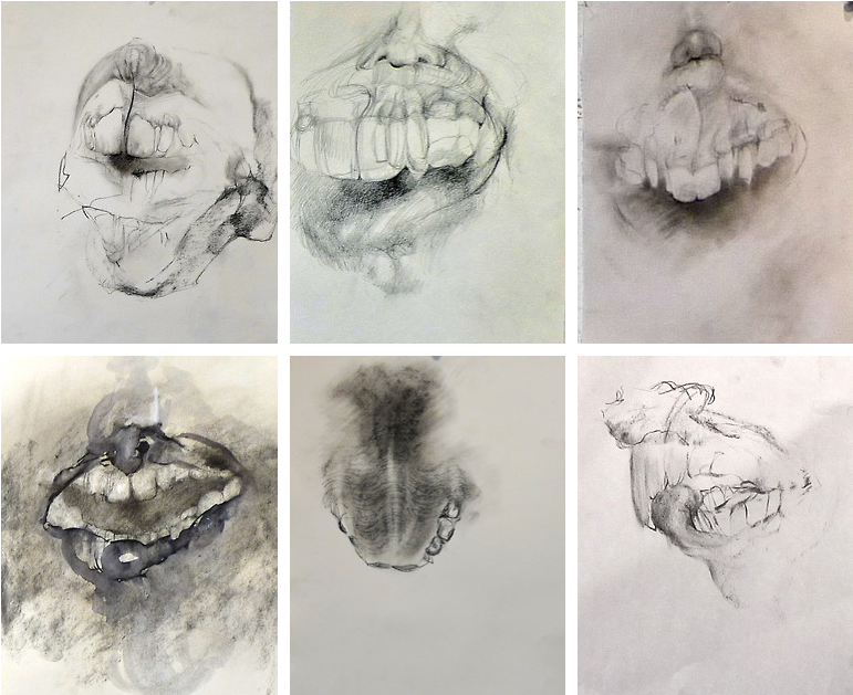 Mouth teeth lips charcoal portrait