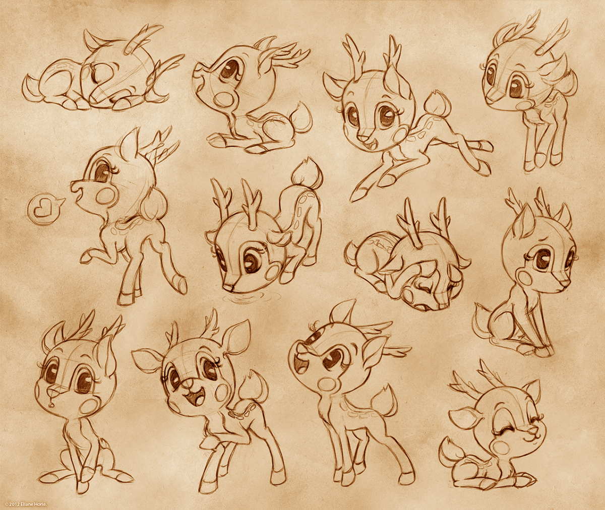 Character studies deer bee boy girl sketch dragons