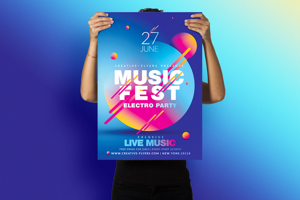 creative music posters festivals flyer templates festival posters abstract gradient minimalist Invitation
