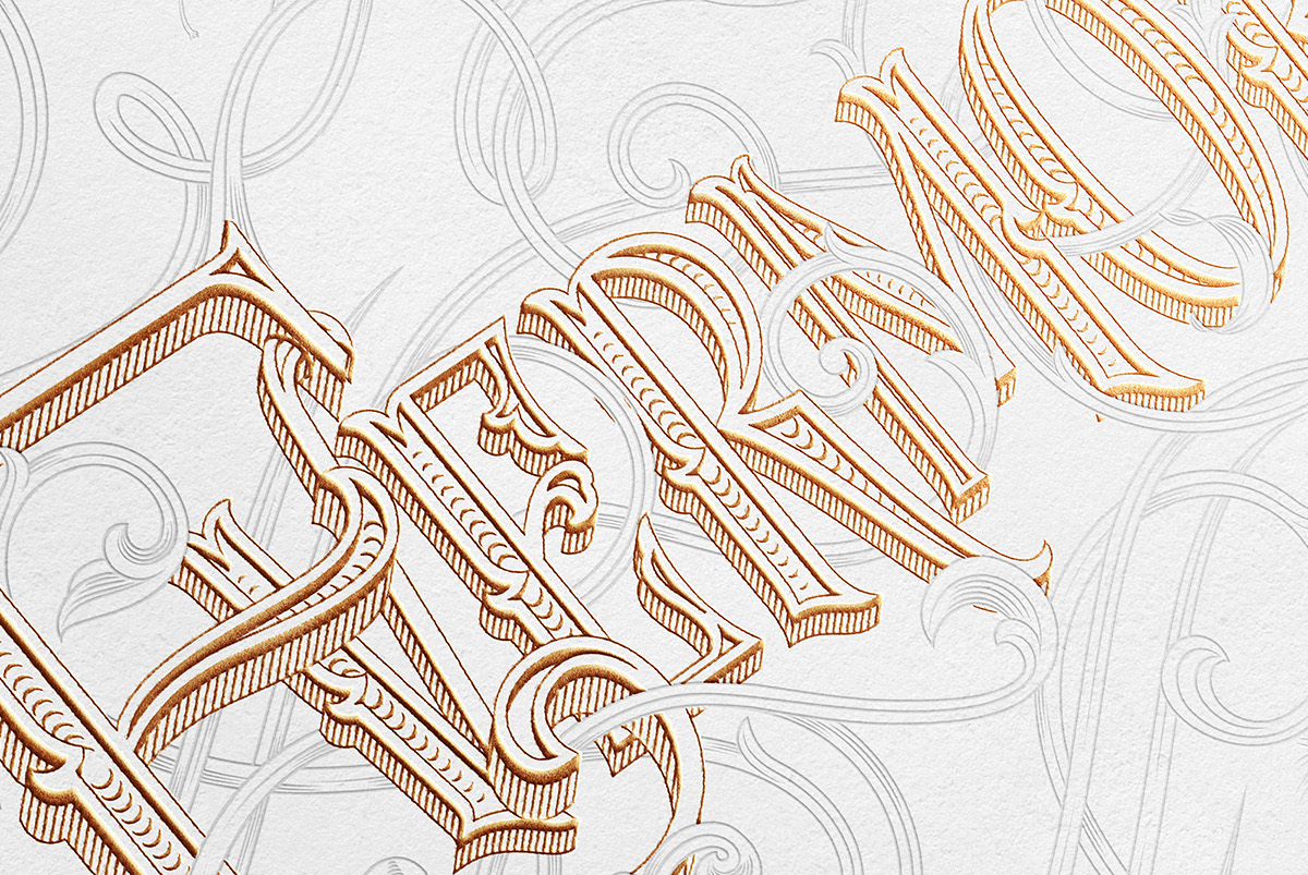 wedding monogram type lettering Estonia Tallinn vintage copper foil evermore gold engraving paper premium brand