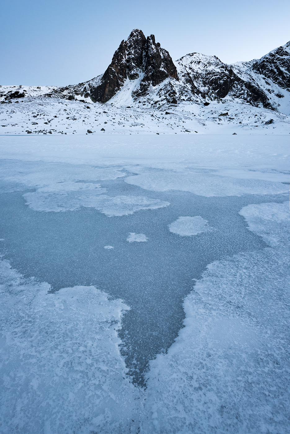 mountain lake water ice frozen shade SKY peak mount snow