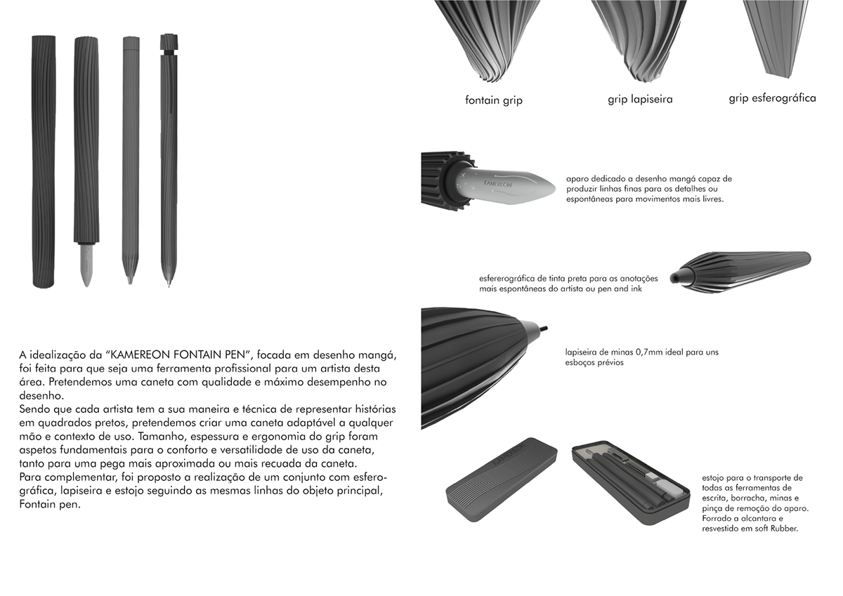 3D adaptative Ergonomics fontain pen manga pen pencil product design  Render