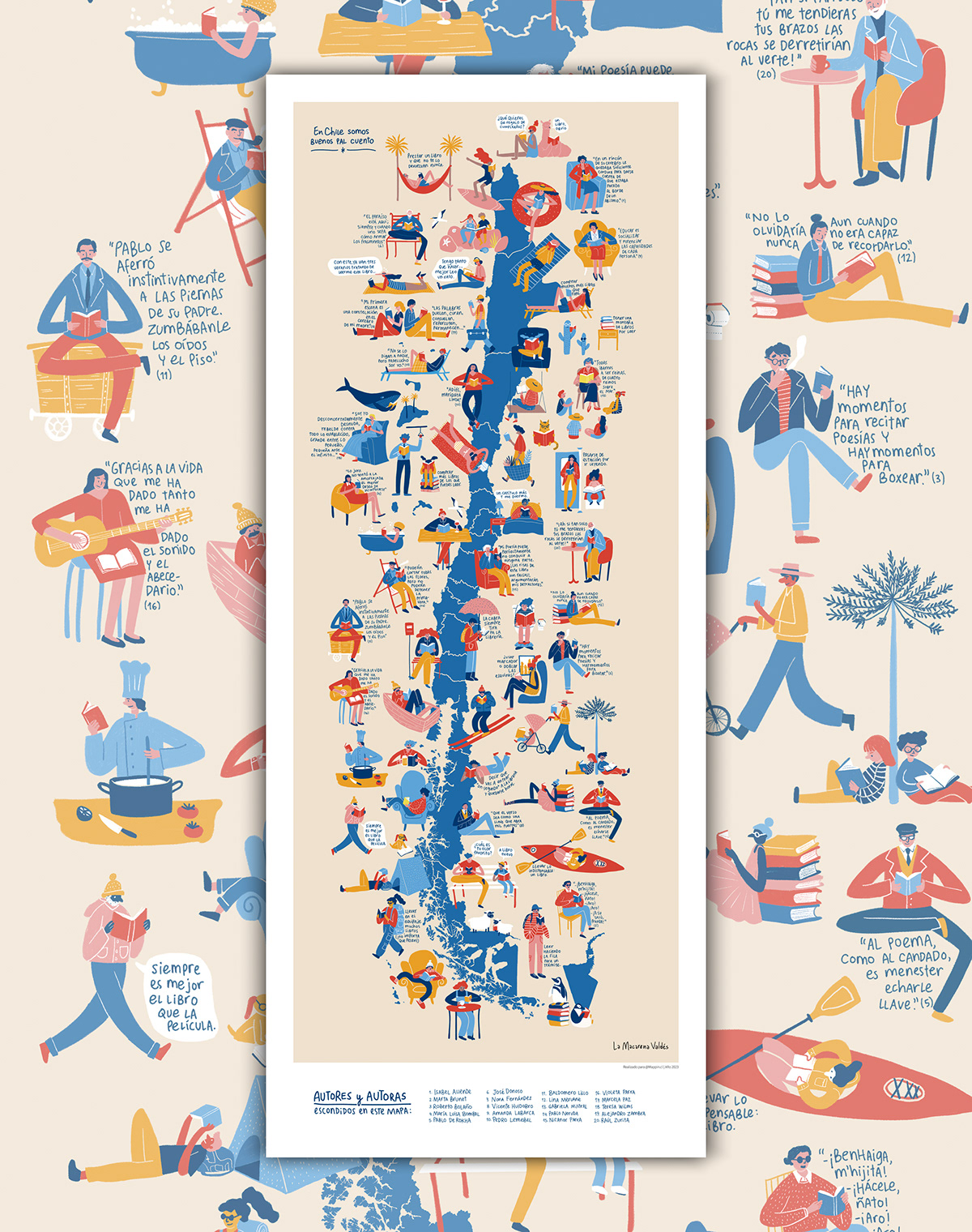 book Character design  chile illustrated map ILLUSTRATION  ilustracion literatura Mapa Ilustrado personajes Reading