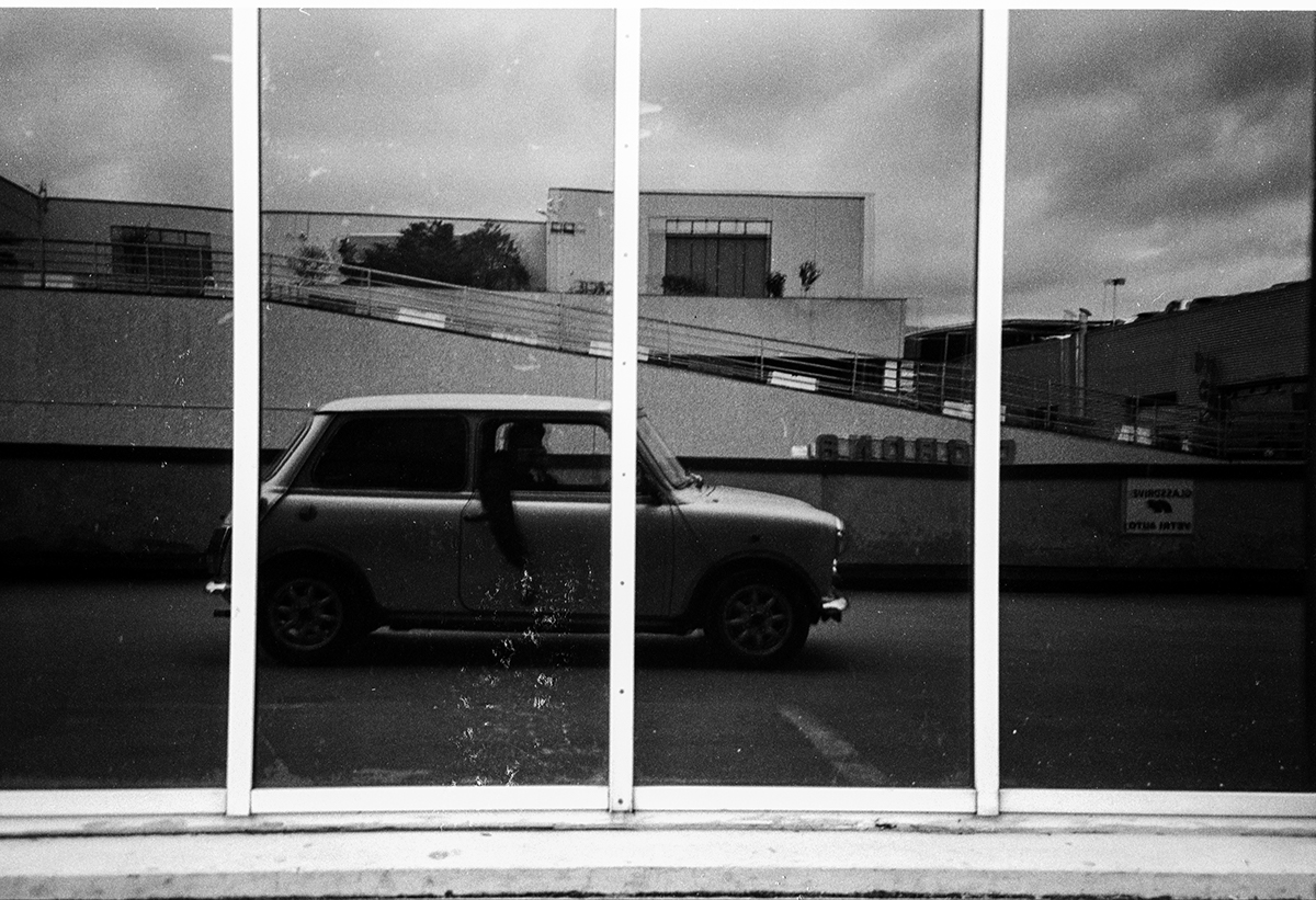 Automotive Photography classic car industrial black and white ILFORD fp4 MINI Cars ikea