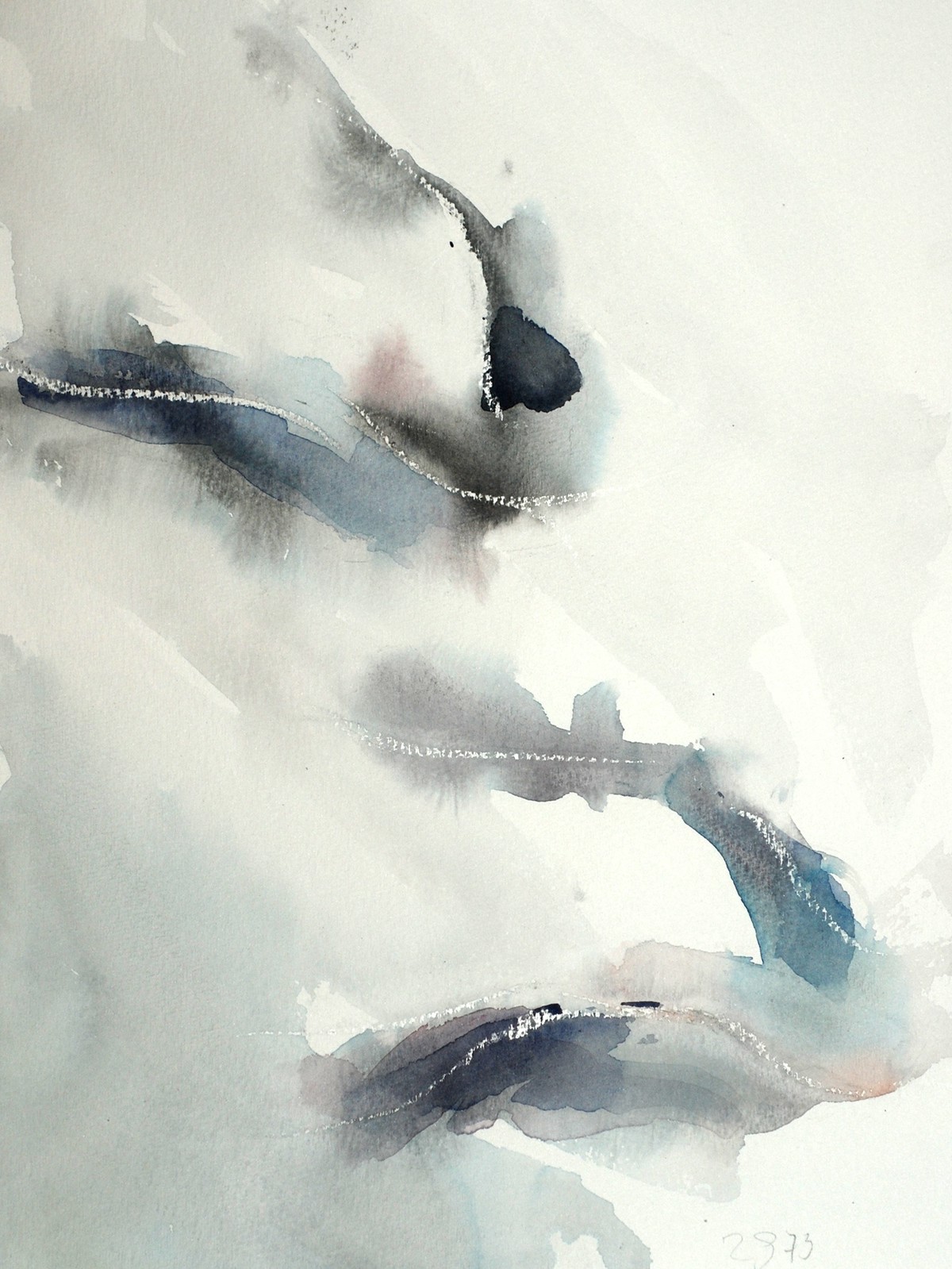 bird blue grey subtle Dynamic animal abstract expressive watercolor