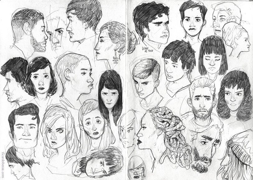 faces portraits heads sketchbook